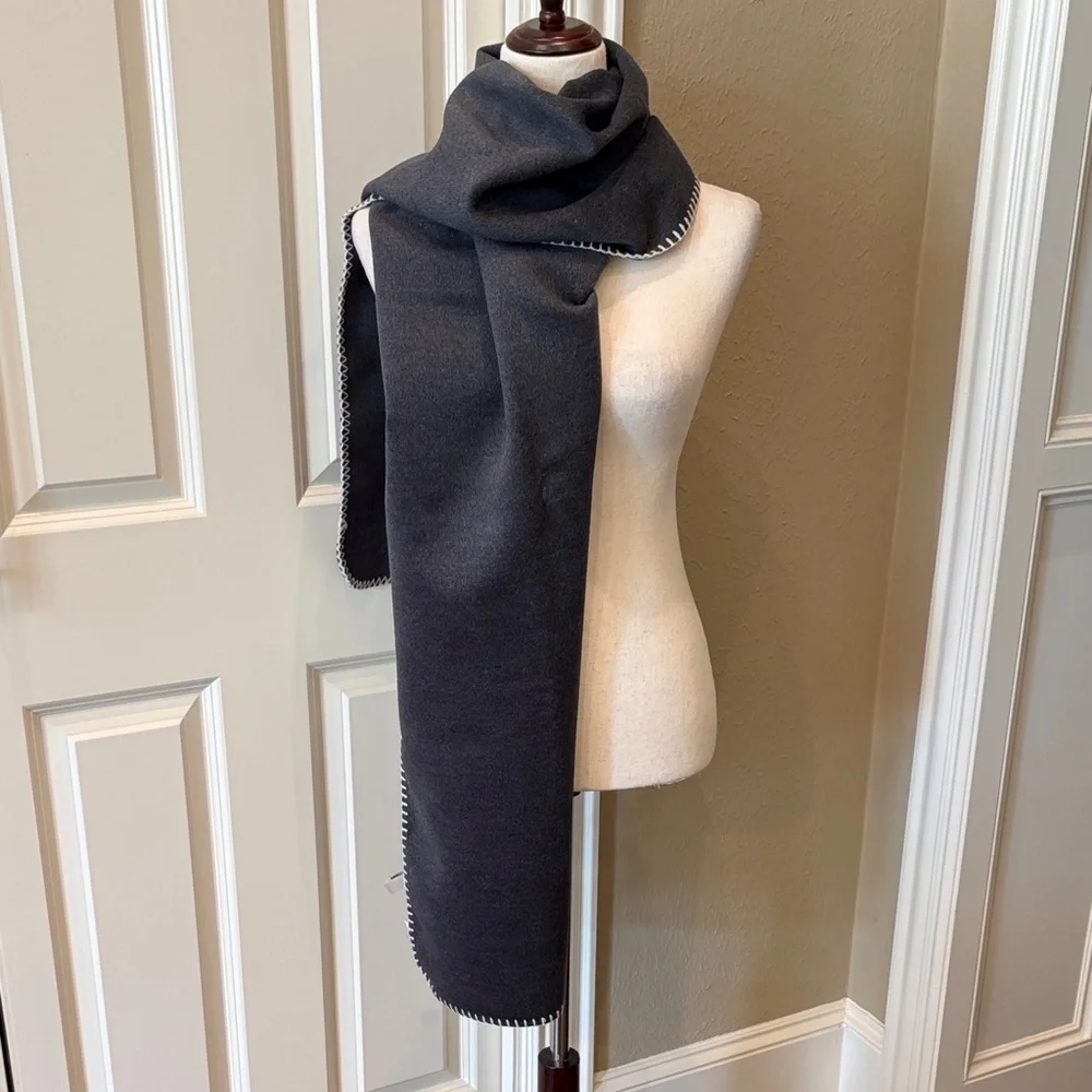 NWT LOFT Gray Flannel Blanket Stitched Trim Oversized Scarf/Wrap 80